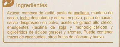 Lista de ingredientes del producto Praliné tres chocolates Carrefour 200 g