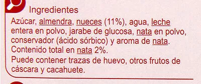 Lista de ingredientes del producto Turrón nata nueces Carrefour 250 g