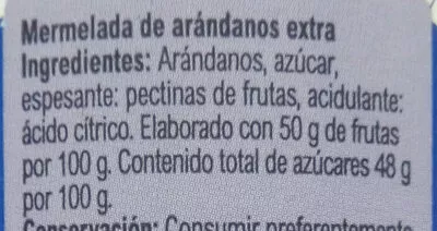 Lista de ingredientes del producto Mermelada arándano Carrefour 410 g