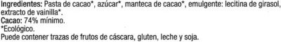 Lista de ingredientes del producto Tableta de chocolate negro 74% cacao Carrefour bio 100 g