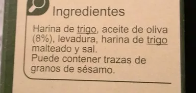 Lista de ingredientes del producto Grissini oliva Carrefour 125 g