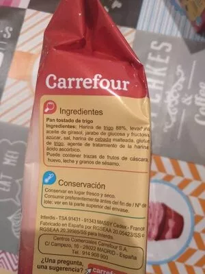 Lista de ingredientes del producto Pan tostado Carrefour 1