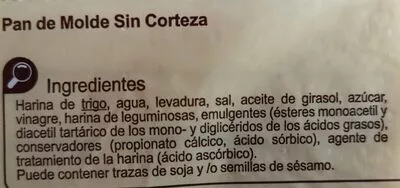 Lista de ingredientes del producto Pan sin corteza Carrefour 