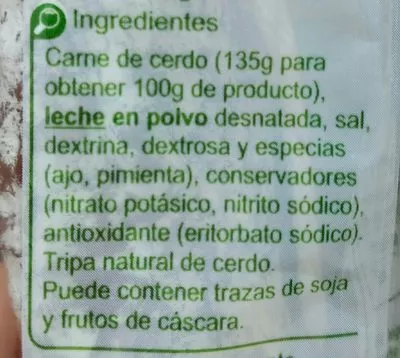 Lista de ingredientes del producto Fuet extra Carrefour 