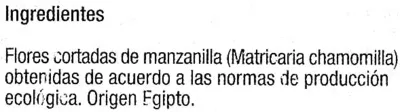 Lista de ingredientes del producto Manzanilla Carrefour bio 28 g (neto)  (20 x 1,4 g)