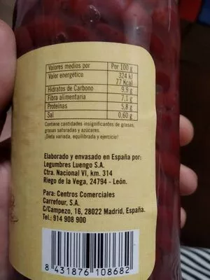 Lista de ingredientes del producto Alubia roja cocida De nuestra tierra 