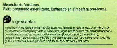 Lista de ingredientes del producto Menestra de verduras Carrefour 300 g