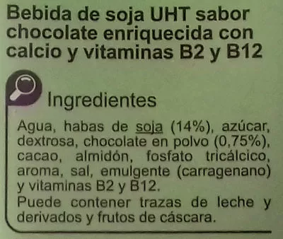 Lista de ingredientes del producto Bebida soja chocolate Carrefour 1 l