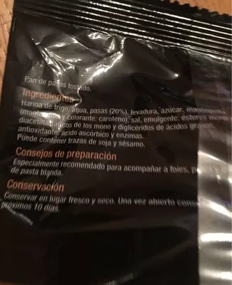 Lista de ingredientes del producto Pan de pasas Carrefour 