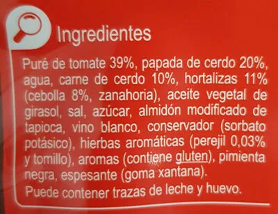 Lista de ingredientes del producto Salsa boloñesa Carrefour 140 g