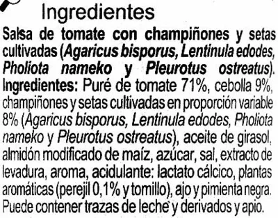 Lista de ingredientes del producto Salsa piamontesa Carrefour 260 g