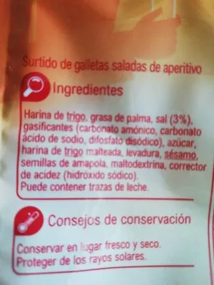 Lista de ingredientes del producto Surtido galletas saladas Carrefour 250 g