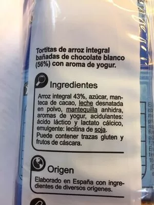 Lista de ingredientes del producto Tortita arroz integral yogur Carrefour 