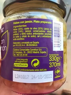 Lista de ingredientes del producto Habitas con jamón Carrefour 330 g