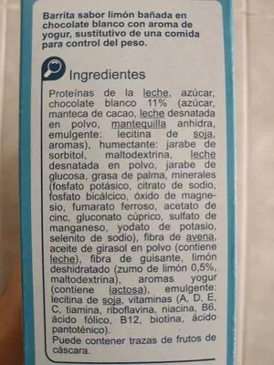 Lista de ingredientes del producto Barrita sust yogur limon Carrefour 