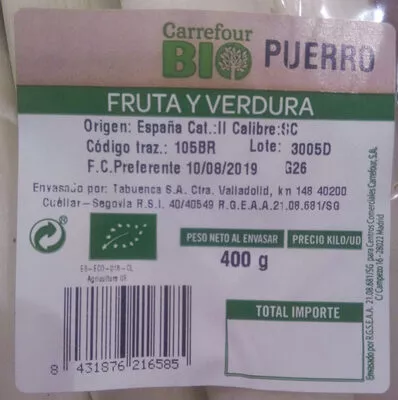 Lista de ingredientes del producto Puerro cortado Carrefour bio 400 g