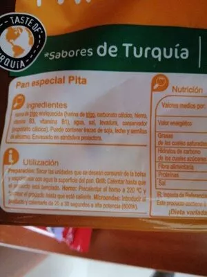 Lista de ingredientes del producto Pan Pita Carrefour 400 g