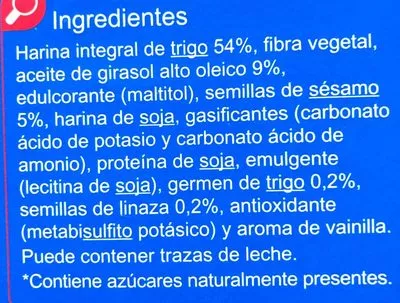 Lista de ingredientes del producto Galleta sin sal y sin azúcar Carrefour 600g