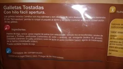 Lista de ingredientes del producto Galleta tostada Carrefour 4 x 200 g