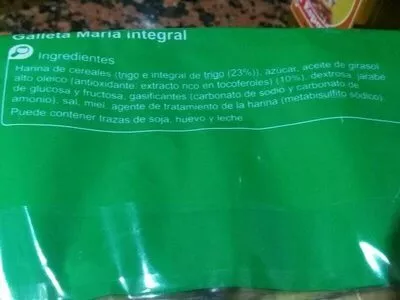 Lista de ingredientes del producto Galleta maría integral Carrefour 200 g