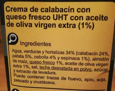 Lista de ingredientes del producto Crema calabacin con queso Carrefour 