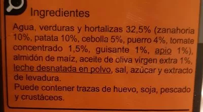 Lista de ingredientes del producto Crema de verduras mediterráneas Carrefour 1 Litre