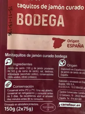 Lista de ingredientes del producto Mini Taquitos De Jamon Carrefour 75 g