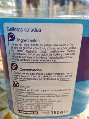 Lista de ingredientes del producto Galletas peces salados Carrefour 350.0 g