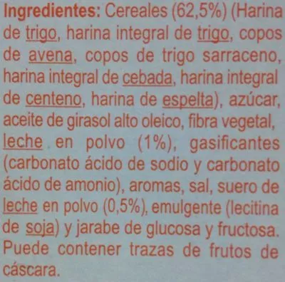 Lista de ingredientes del producto Galleta de desayuno con 5 cereales y leche Carrefour 