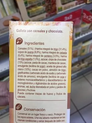 Lista de ingredientes del producto Galletas desayuno 5 cereales chocolate Carrefour 