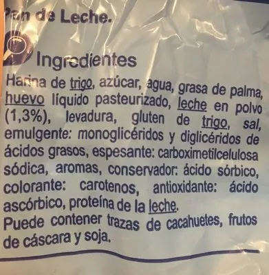 Lista de ingredientes del producto Pan de leche Carrefour 