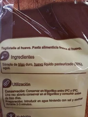 Lista de ingredientes del producto Tagliatelle Carrefour 