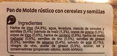 Lista de ingredientes del producto Pan con cereales y semillas Carrefour 