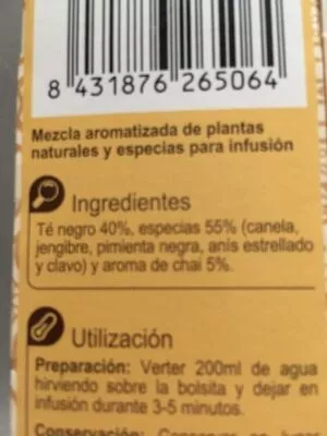 Lista de ingredientes del producto Infusión té chai Carrefour 45 g