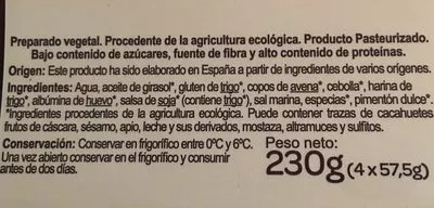 Lista de ingredientes del producto Preparado vegetal tipo frankfurt Carrefour,  Carrefour bio 