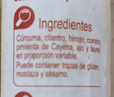 Lista de ingredientes del producto Curry Carrefour 45 g