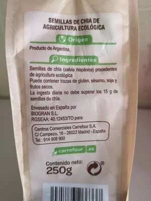 Lista de ingredientes del producto Semillas chia Carrefour,  Carrefour bio 