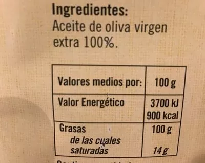 Lista de ingredientes del producto Aceite oliva virgen extra do sierra del segura De nuestra tierra 