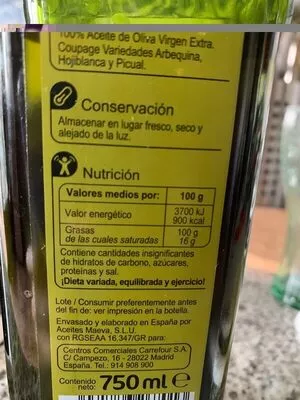 Lista de ingredientes del producto Aceite oliva virgen extra Carrefour 