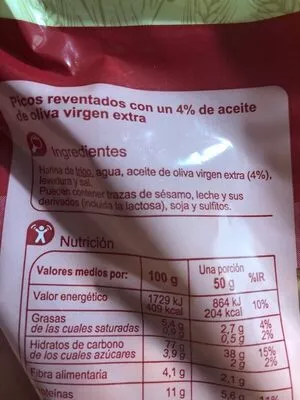 Lista de ingredientes del producto Picos reventados Carrefour 