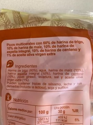 Lista de ingredientes del producto Picos multicereales Carrefour 