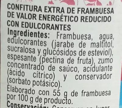 Lista de ingredientes del producto Confitura light frambuesa Carrefour 