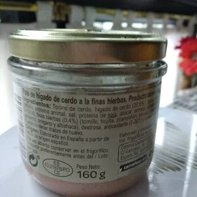 Lista de ingredientes del producto Paté finas hierbas Carrefour 