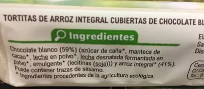 Lista de ingredientes del producto Tortita arroz con chocolate blanco Carrefour bio 90 g