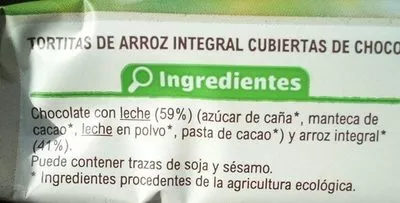 Lista de ingredientes del producto Tortita arroz chocolate con leche Carrefour,  Carrefour bio 