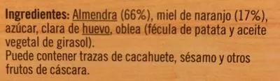 Lista de ingredientes del producto Turron de Alicante De nuestra tierra 250 g