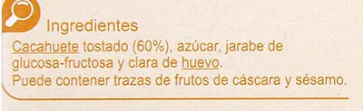 Lista de ingredientes del producto Turrón blando cacahuete Carrefour 150 g