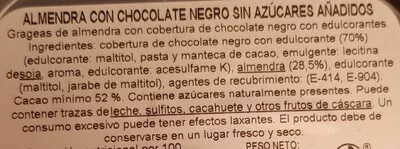 Lista de ingredientes del producto Almendras chocolate negro Carrefour 