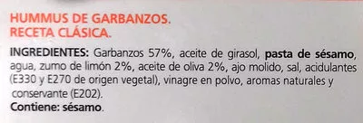 Lista de ingredientes del producto Hummus Receta clásica Simply Greek 240 g