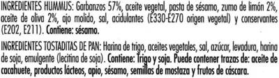 Lista de ingredientes del producto Hummus YGriega 150 g